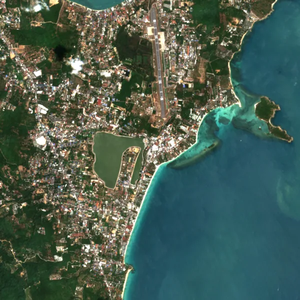ภาพสีจริง Sentinel-2 ของเฉวง เกาะสมุย สุราษฎร์ธานี Feb 25, 2021
