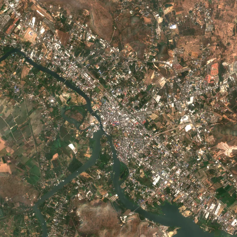 ภาพสีจริง Sentinel-2 ของกาญจนบุรี Feb 28, 2021