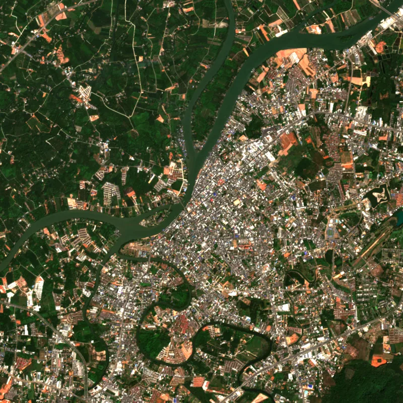 ภาพสีจริง Sentinel-2 ของสุราษฎร์ธานี Feb 15, 2021