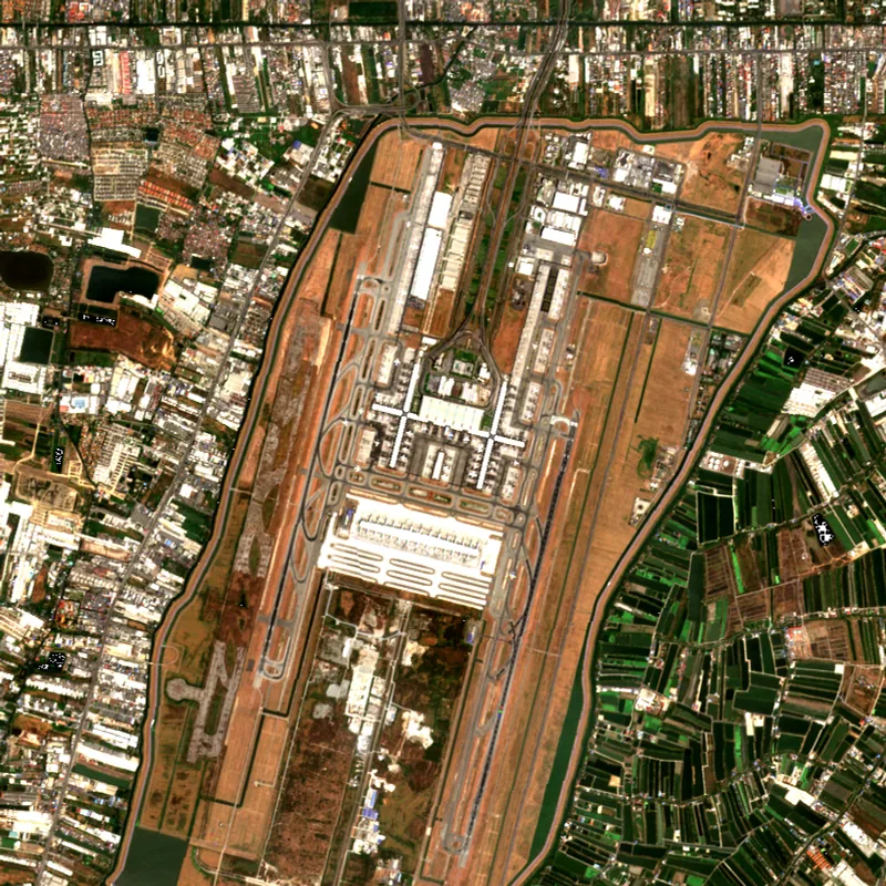 ภาพสีจริง Sentinel-2 ของสนามบินสุวรรณภูมิ สมุทรปราการ Feb 21, 2020