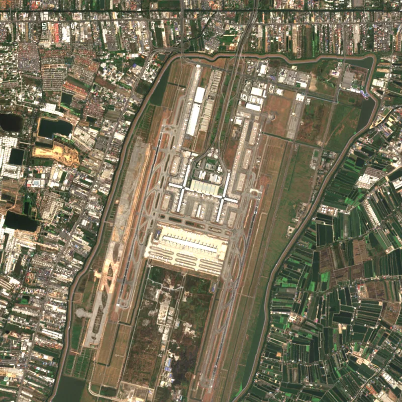 ภาพสีจริง Sentinel-2 ของสนามบินสุวรรณภูมิ สมุทรปราการ Feb 5, 2021