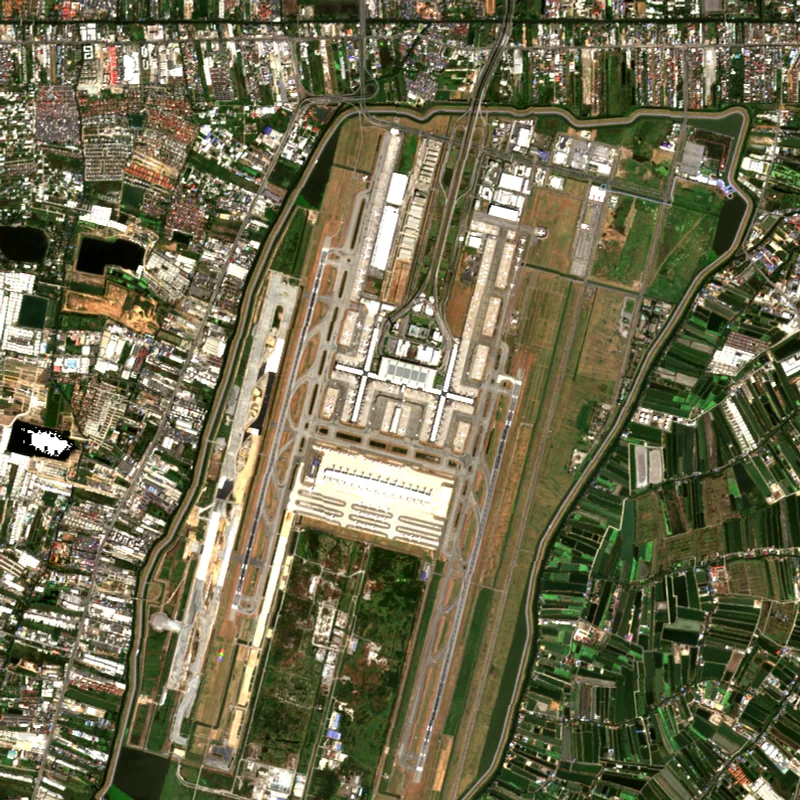 ภาพสีจริง Sentinel-2 ของสนามบินสุวรรณภูมิ สมุทรปราการ Dec 12, 2021