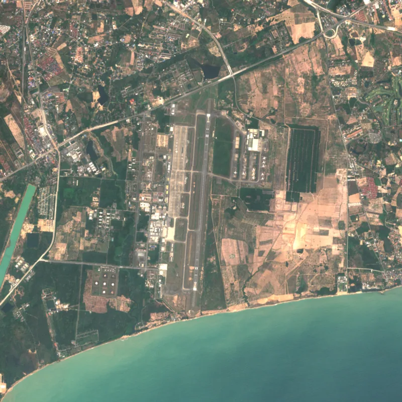 ภาพสีจริง Sentinel-2 ของสนามบินอู่ตะเภา ระยอง Feb 20, 2021